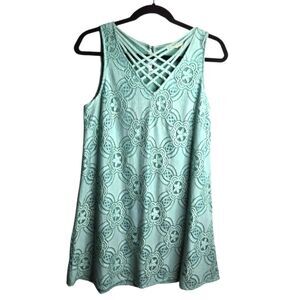 Entro Boutique Lace Sleeveless Mini Dress Mint Green Crisscross Back Size M
